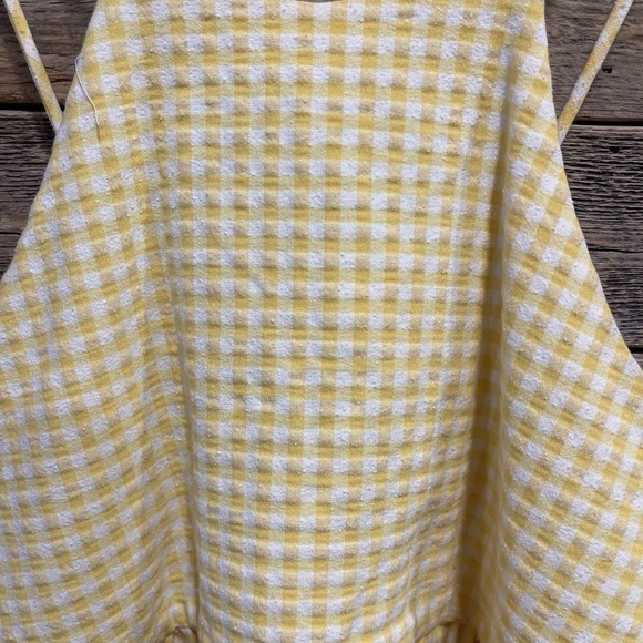 ZARA Yellow‎ White Women's Gingham Ruffle Tank Top Tie Back Size L - Picture 2 of 5